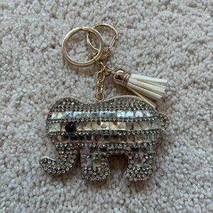 NEW Clear Rhinesone Elephant Gold Key Chain Holder Clip